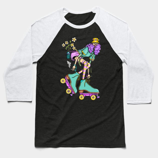 skater girl character Baseball T-Shirt by dwalikur